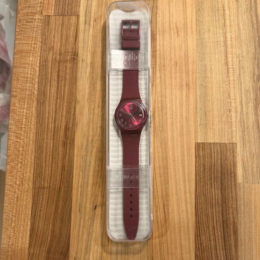 Swatch Maroon Silicone Strap Watch, NEVER WORN